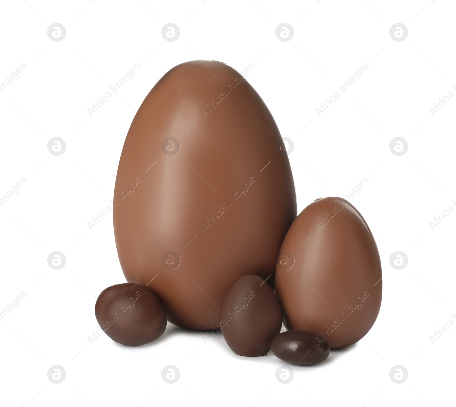 Photo of Tasty chocolate Easter eggs on white background