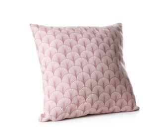 Soft decorative pillow on white background