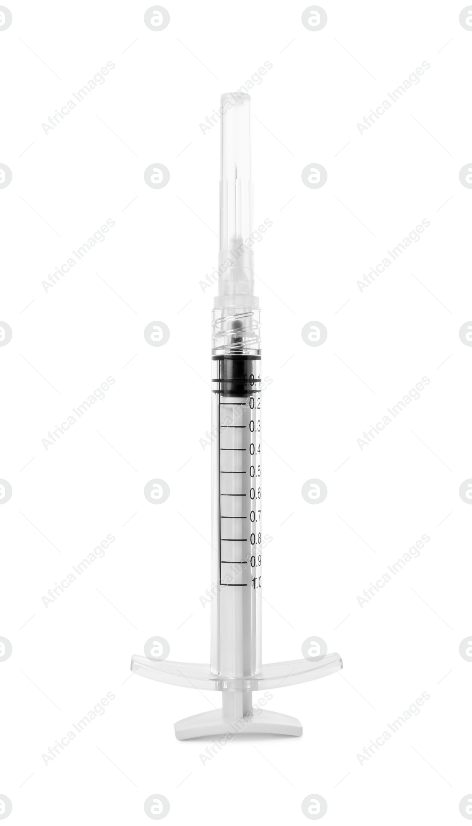 Photo of Injection cosmetology. One medical syringe isolated on white