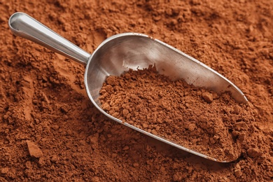 Scoop with cocoa powder, closeup