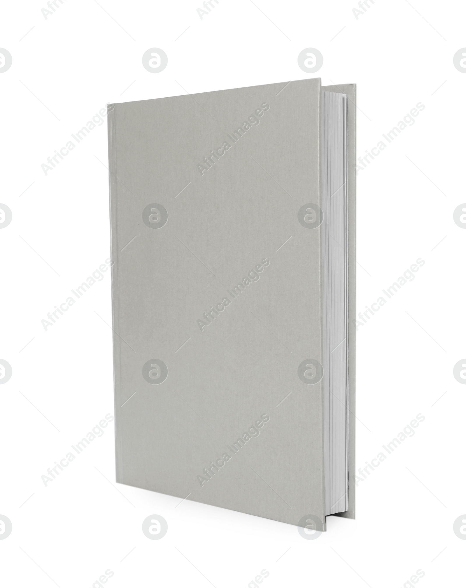 Photo of Closed book with grey hard cover isolated on white