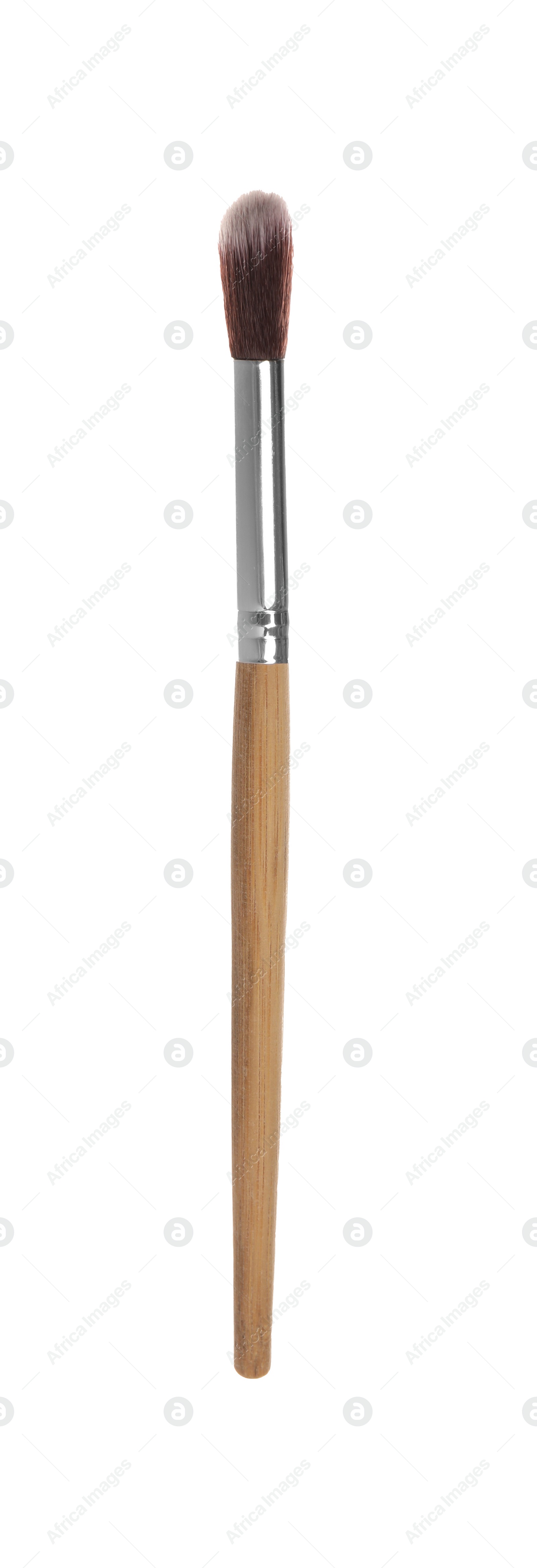 Photo of Makeup brush with wooden handle isolated on white