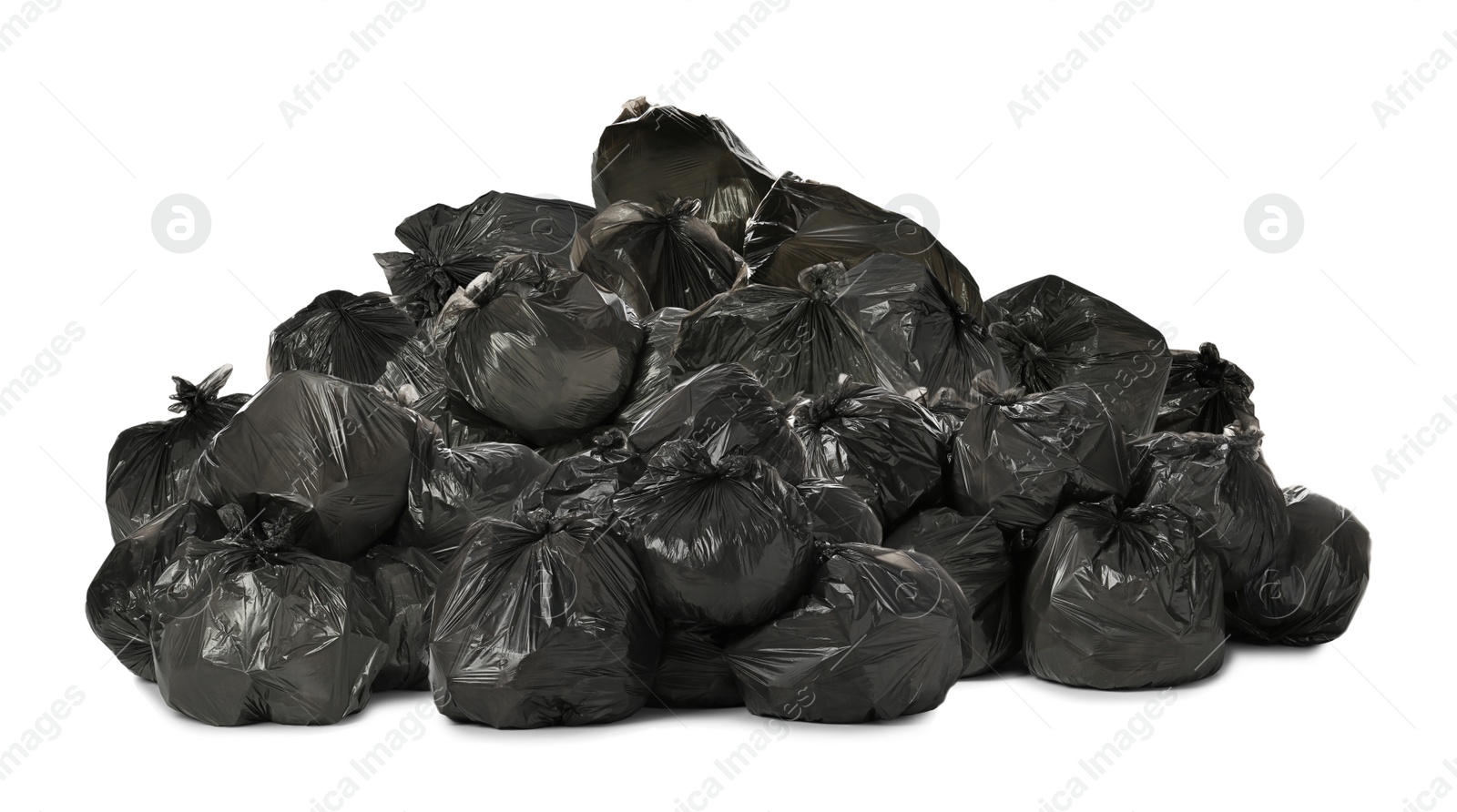 Image of Big heap of trash bags with garbage on white background