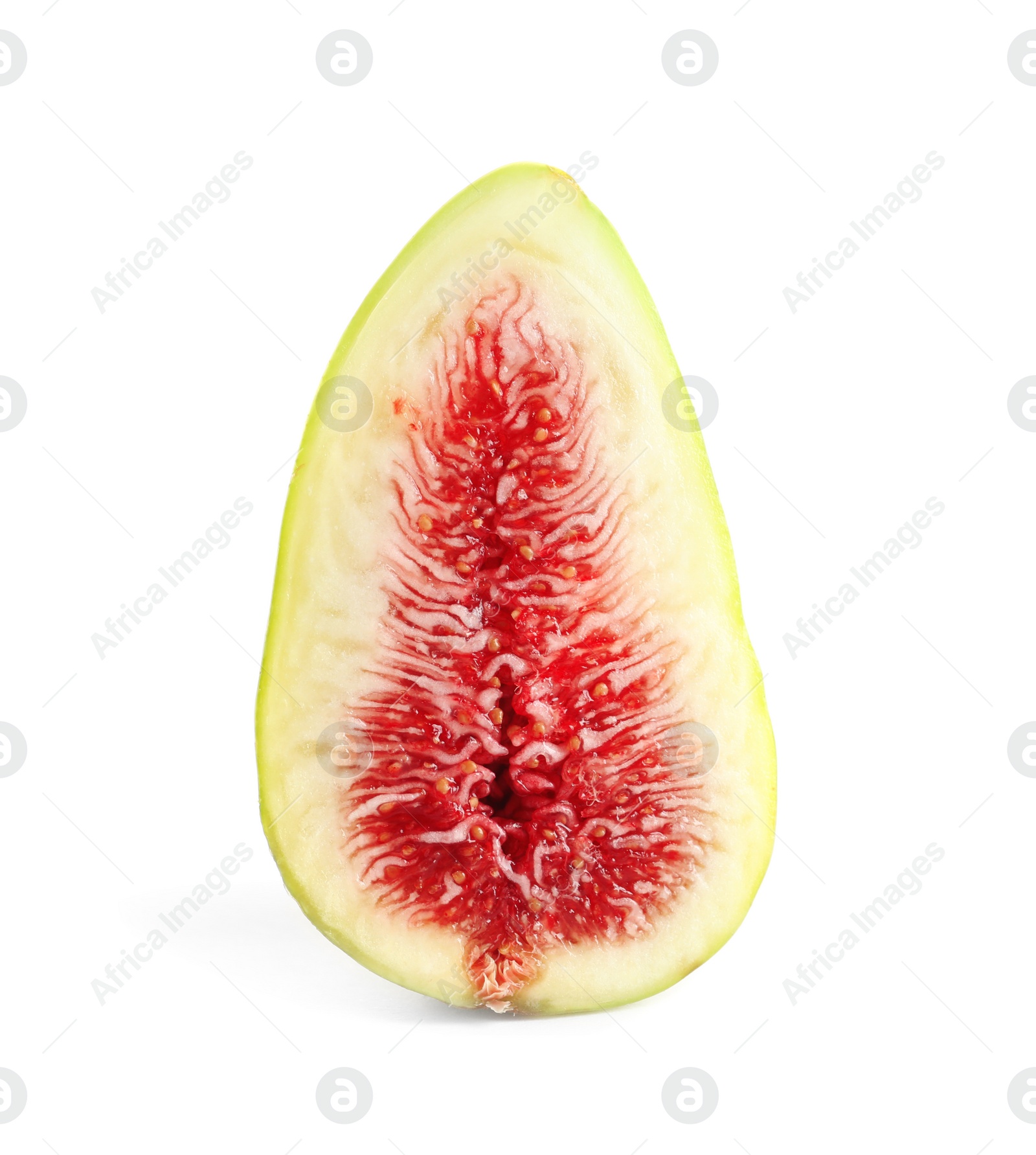 Photo of Half of green fig isolated on white