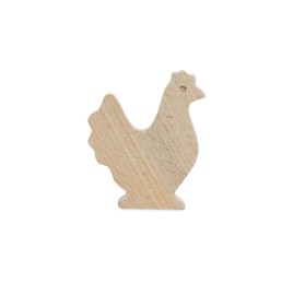 Photo of Wooden chicken figure isolated on white. Educational toy for motor skills development