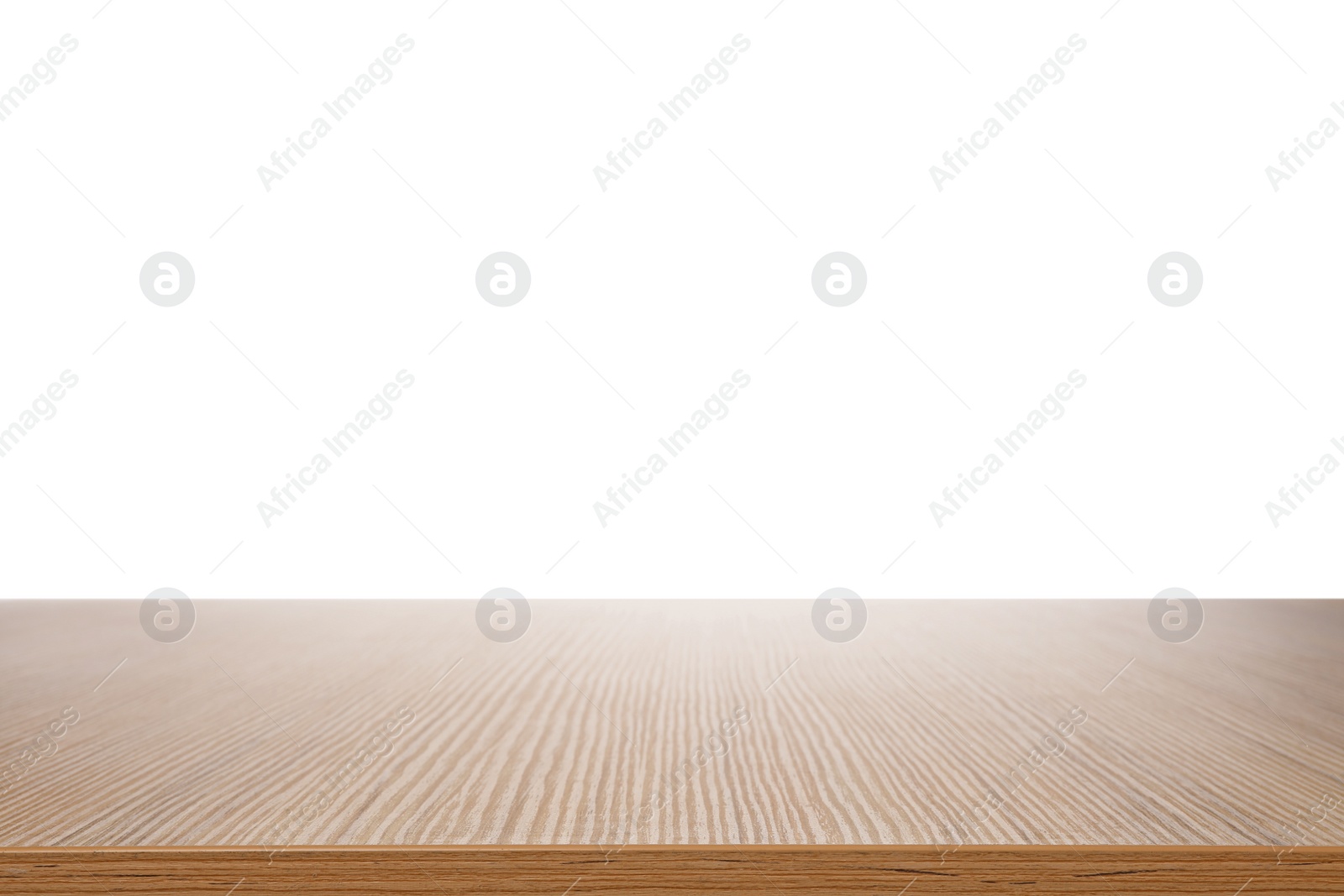 Photo of Empty wooden surface isolated on white. Mockup for design