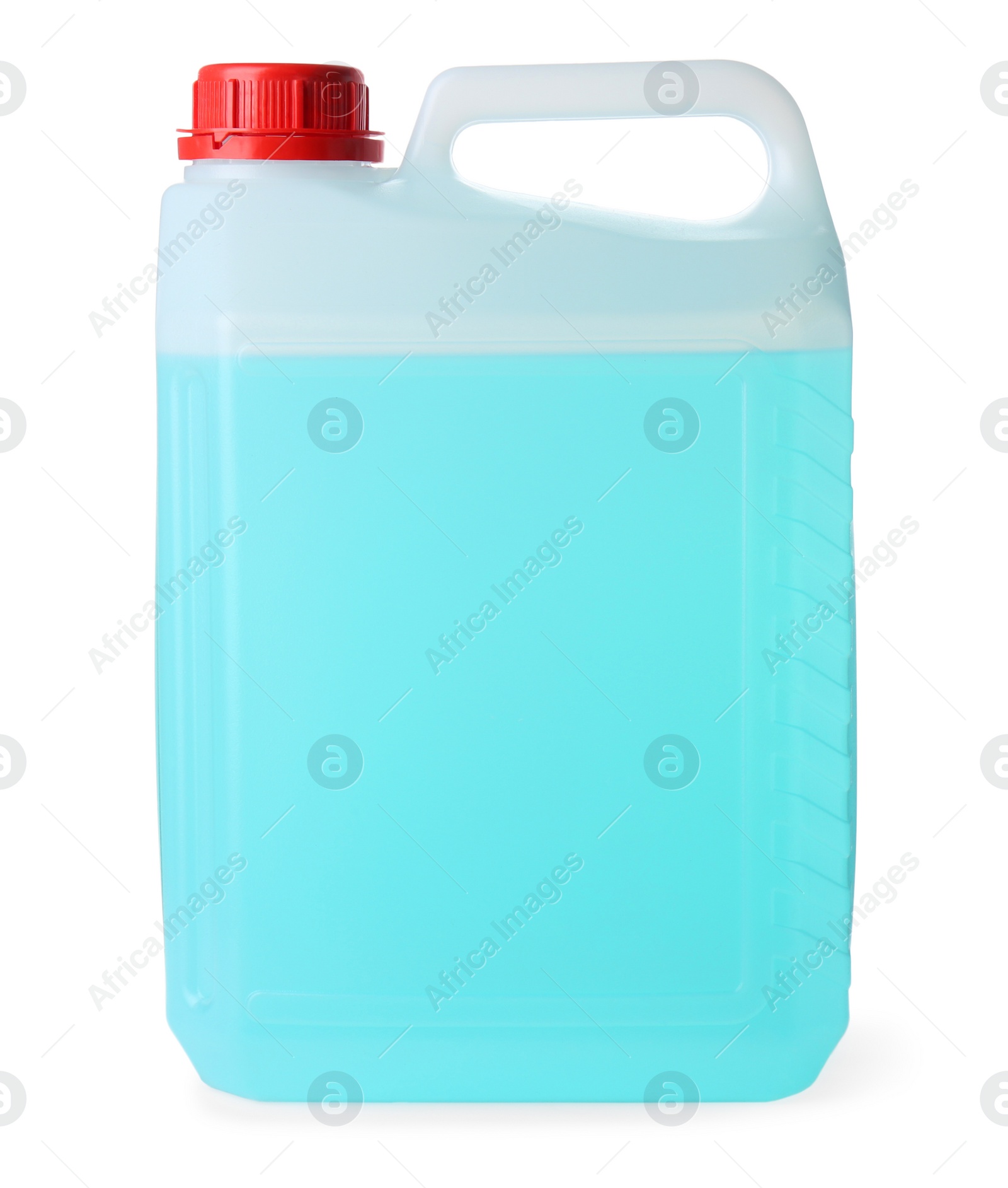 Photo of Plastic canister with detergent isolated on white. Cleaning supply