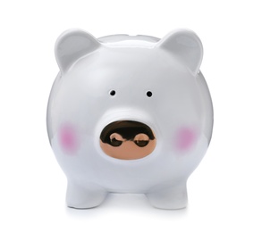 Cute piggy bank on white background. Money saving