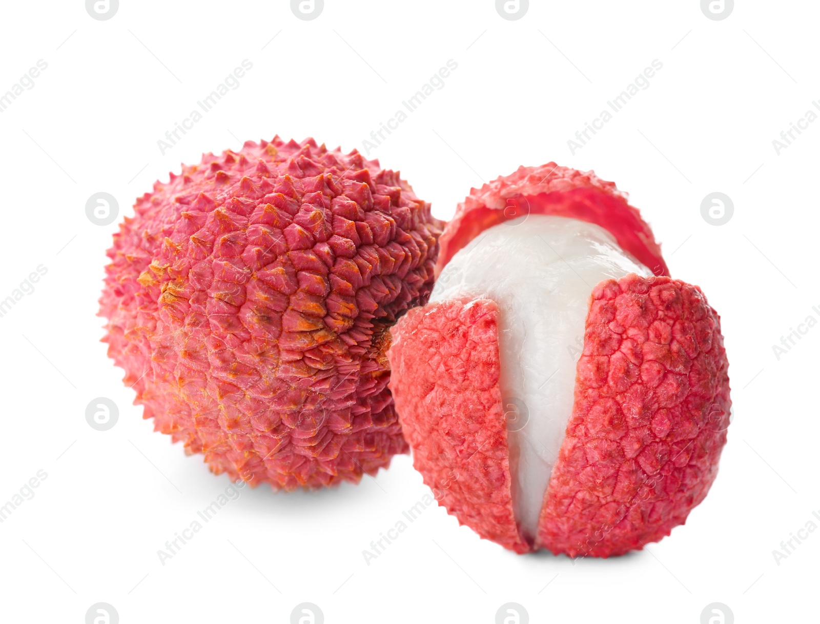 Image of Fresh ripe lychee fruits on white background