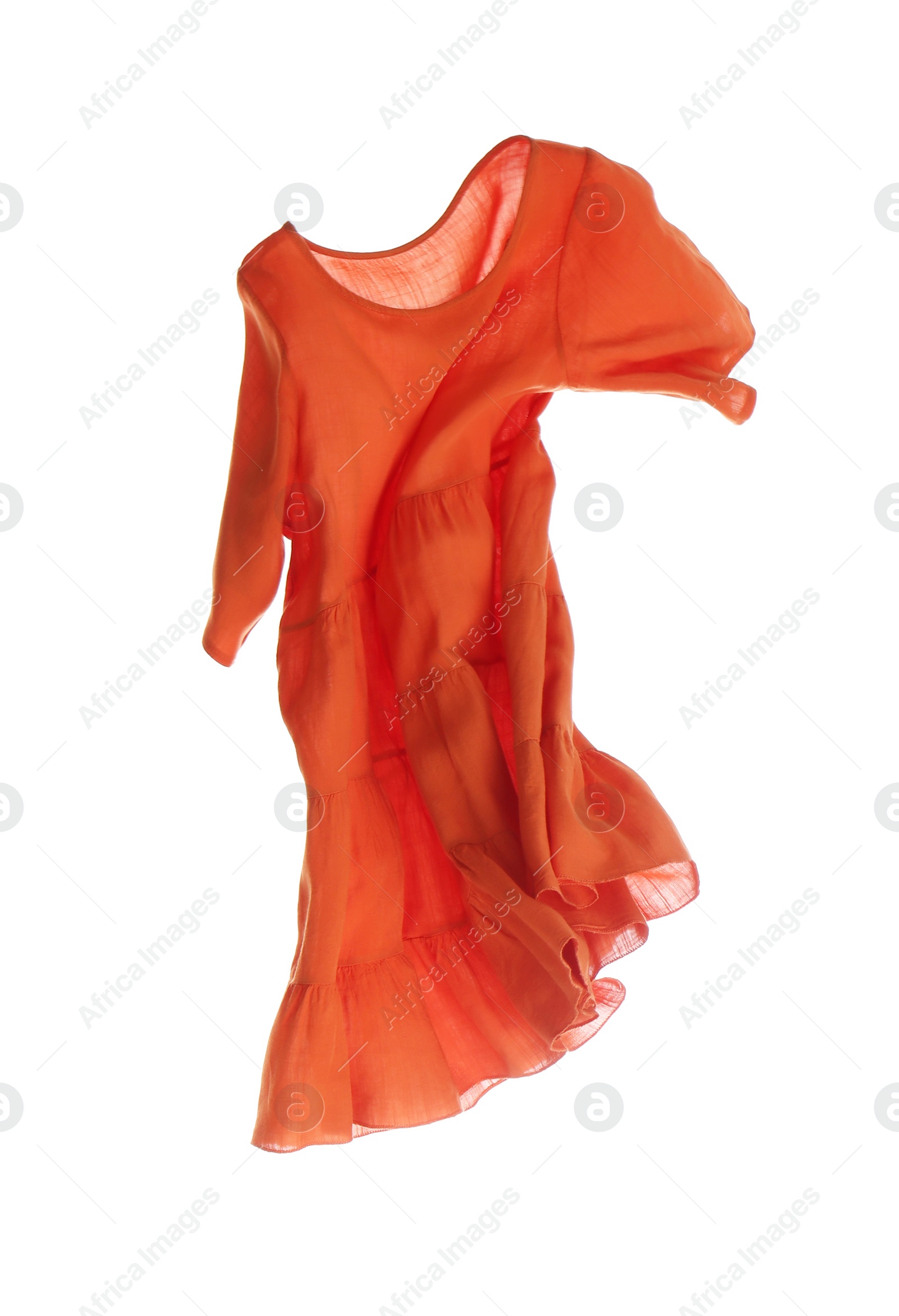 Photo of Orange dress isolated on white. Stylish clothes
