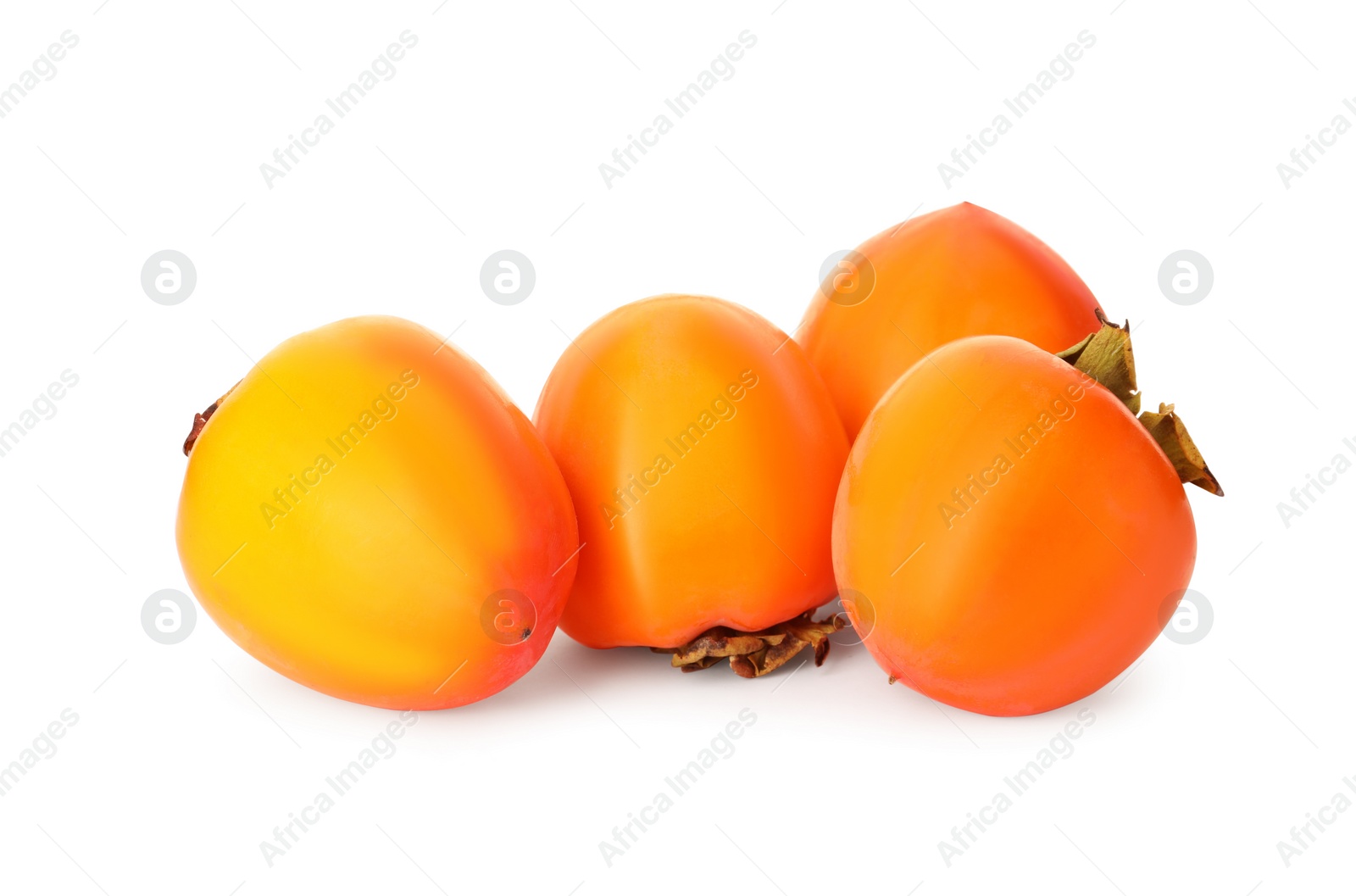 Photo of Delicious ripe juicy persimmons on white background