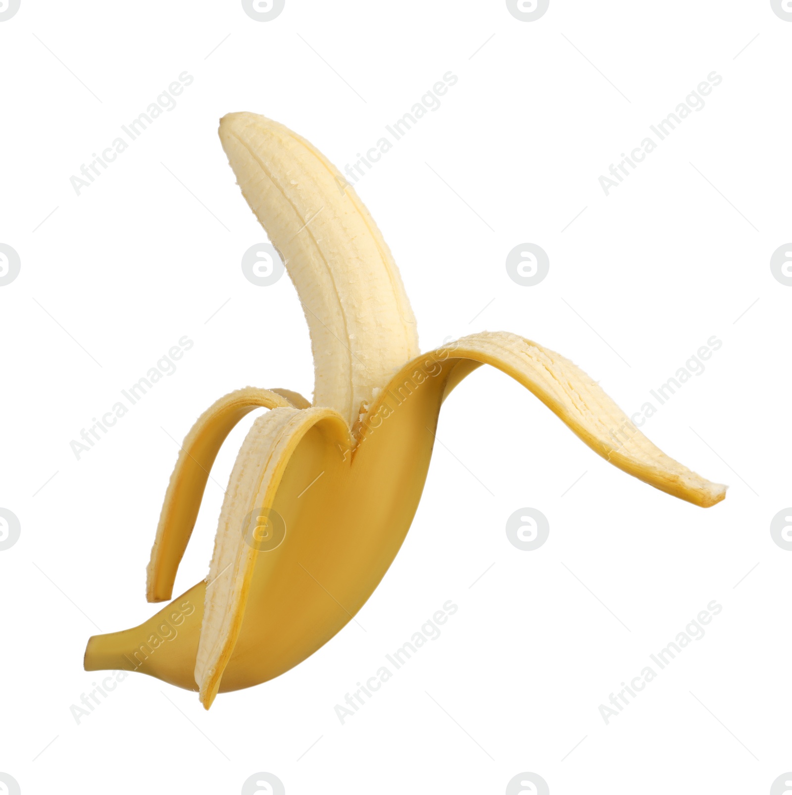 Photo of Delicious ripe peeled banana isolated on white