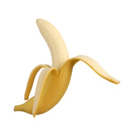 Photo of Delicious ripe peeled banana isolated on white