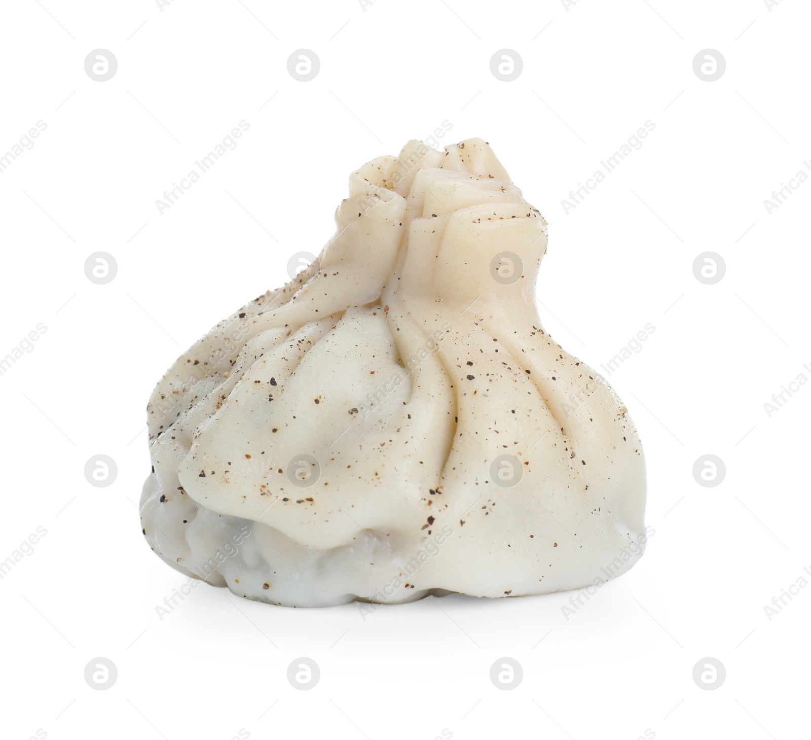 Photo of One tasty khinkali (dumpling) with spices isolated on white. Georgian cuisine