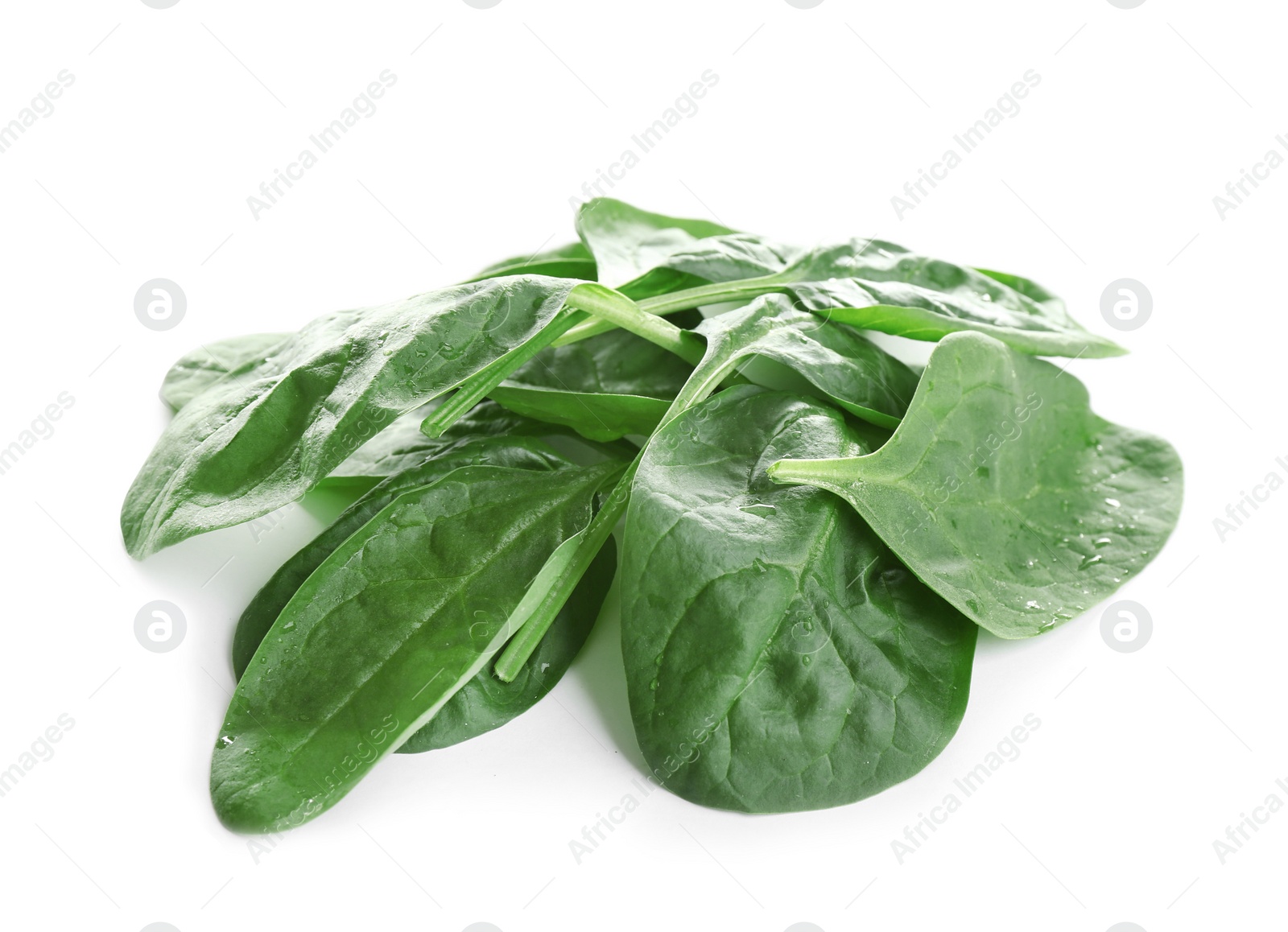 Photo of Heap of fresh green healthy baby spinach leaves isolated on white