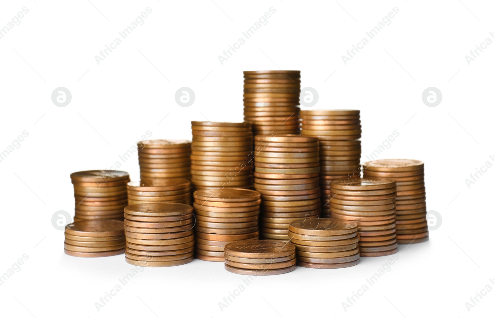 Photo of Stacks of US coins isolated on white