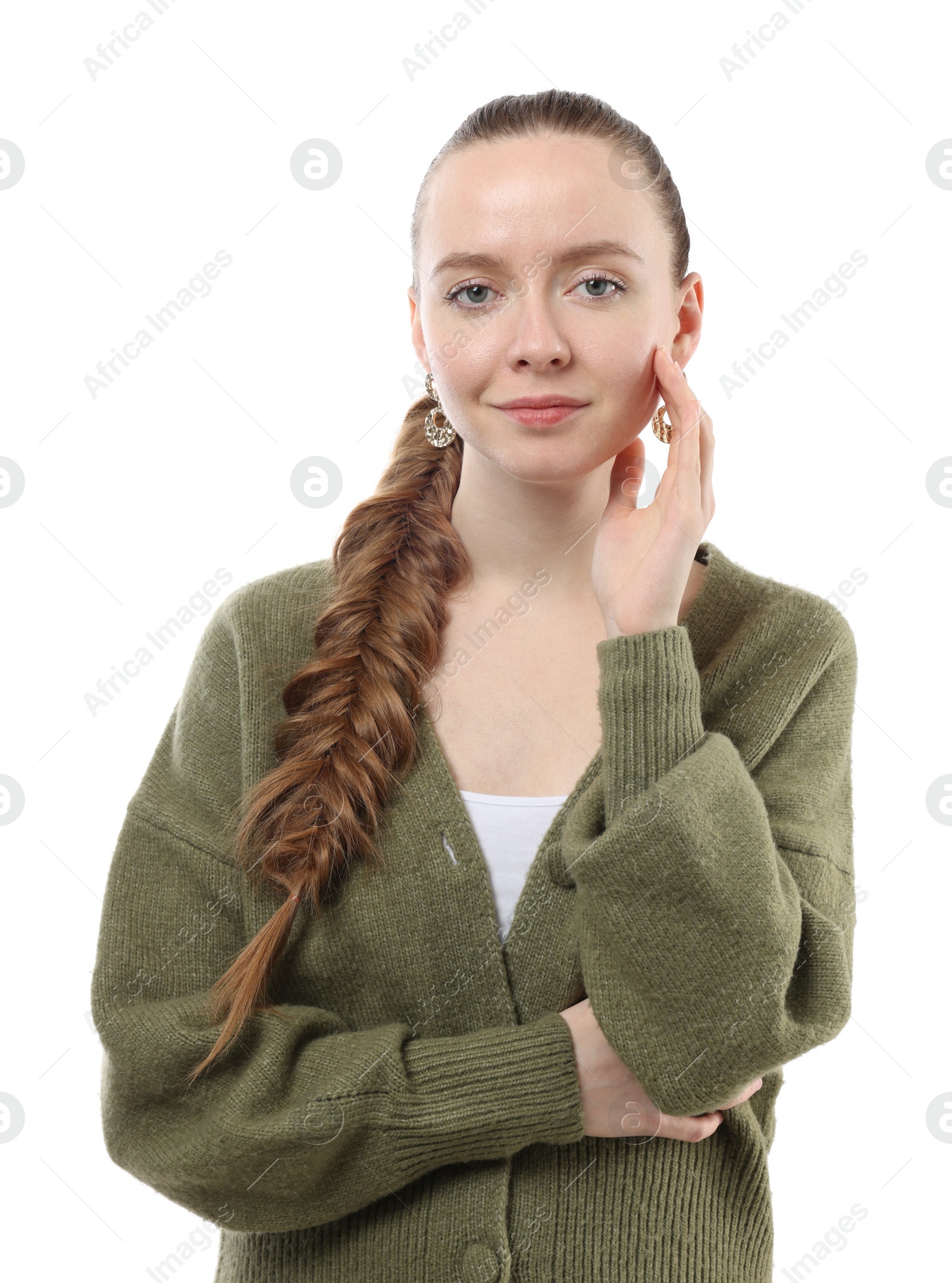 Photo of Woman with braided hair on white background