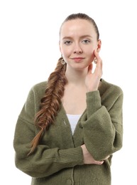 Photo of Woman with braided hair on white background