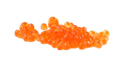 Photo of Pile of delicious red caviar isolated on white