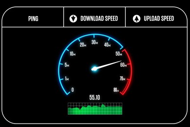Speed test screen with illustration of speedometer