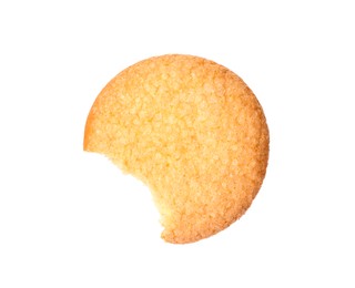 Photo of Bitten tasty Danish butter cookie isolated on white