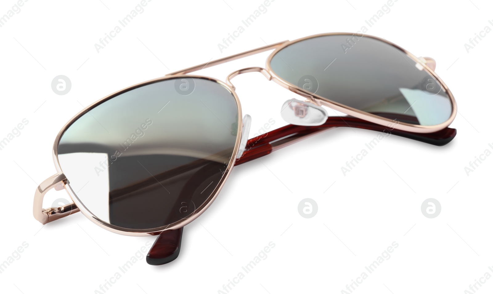 Photo of New stylish aviator sunglasses isolated on white