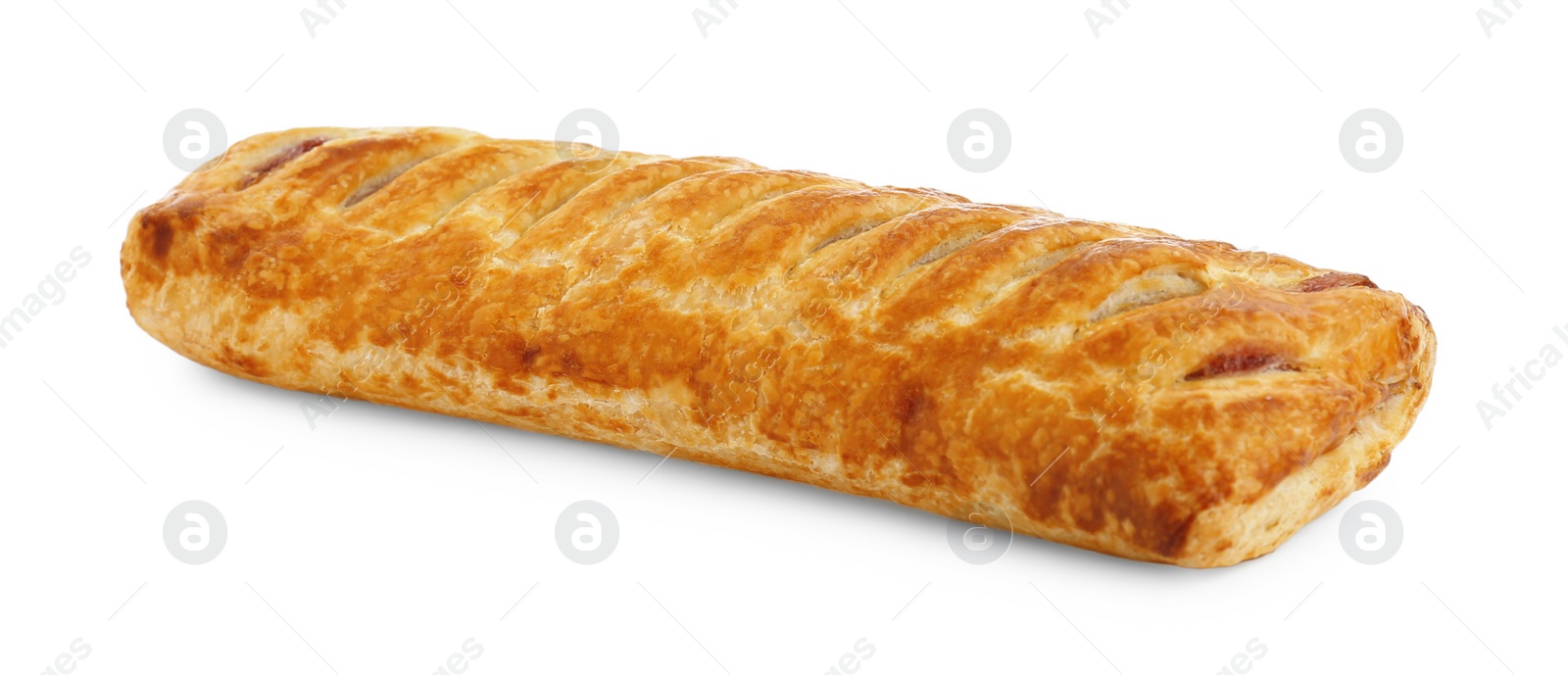 Photo of Fresh tasty puff pastry on white background