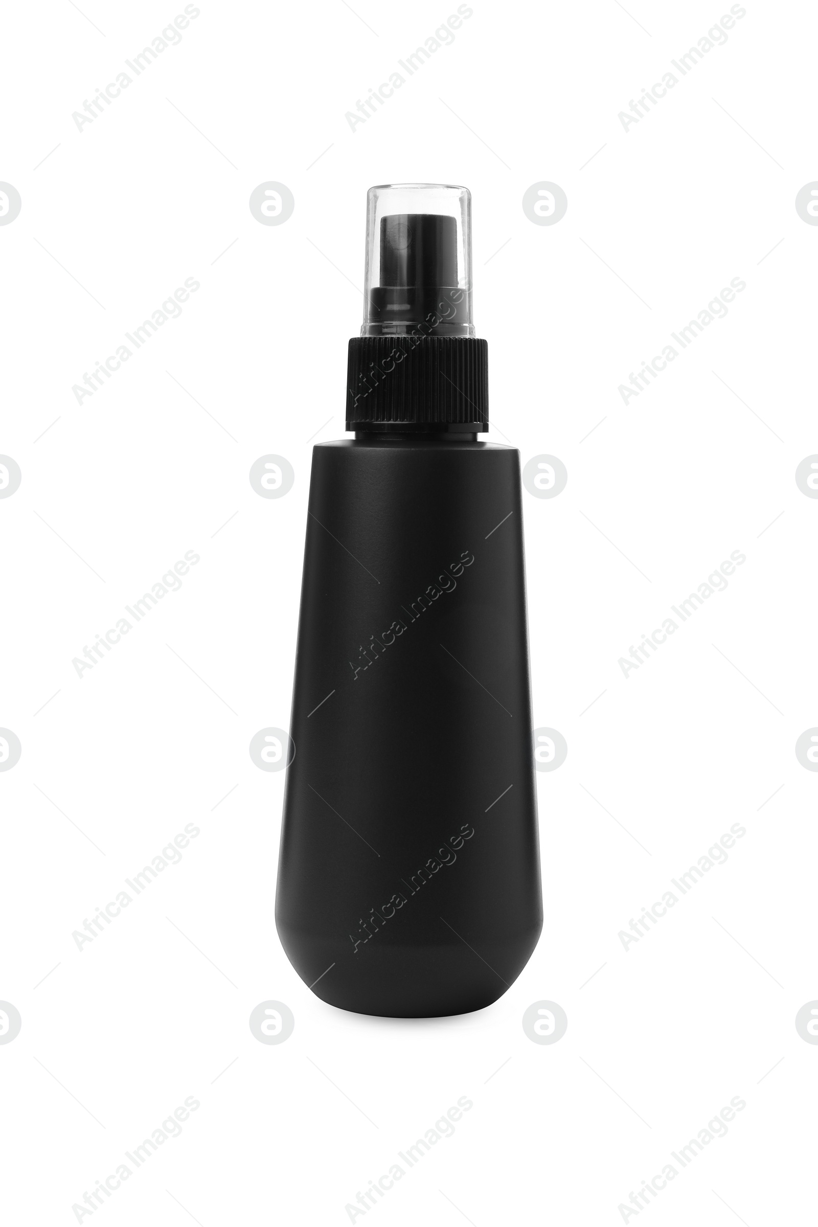 Photo of Spray bottle with hair thermal protection isolated on white