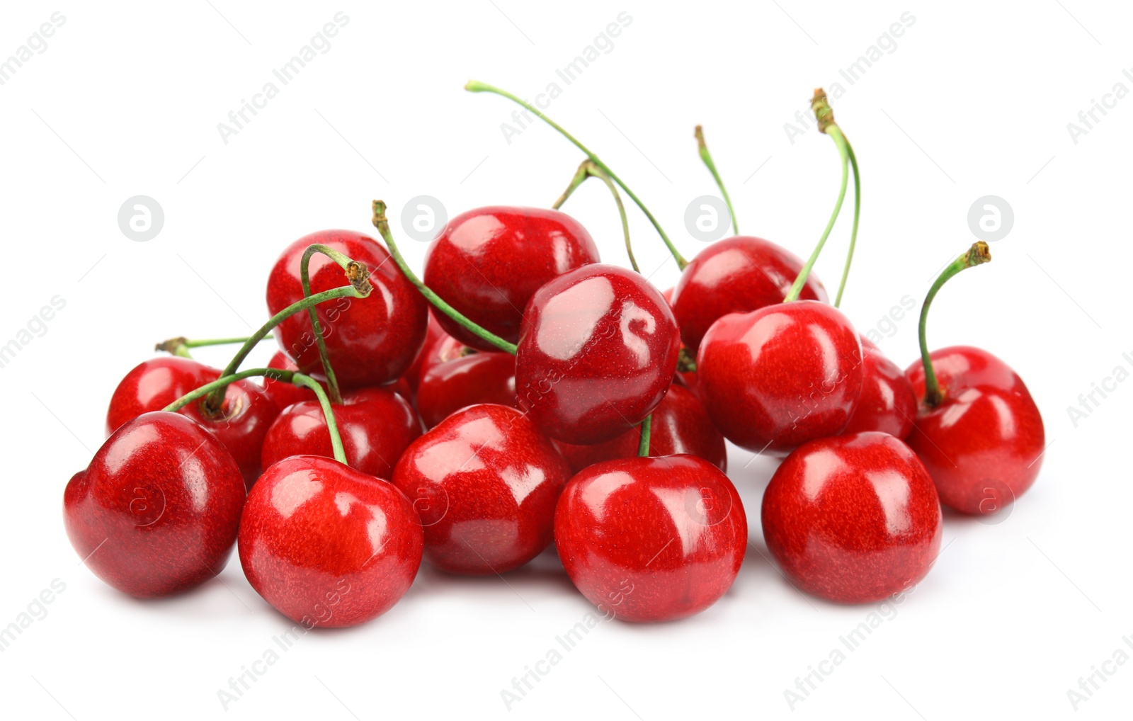 Photo of Heap of ripe sweet cherries on white background