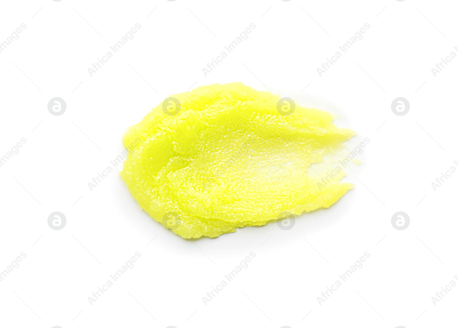 Photo of Smear of green body scrub isolated on white, top view