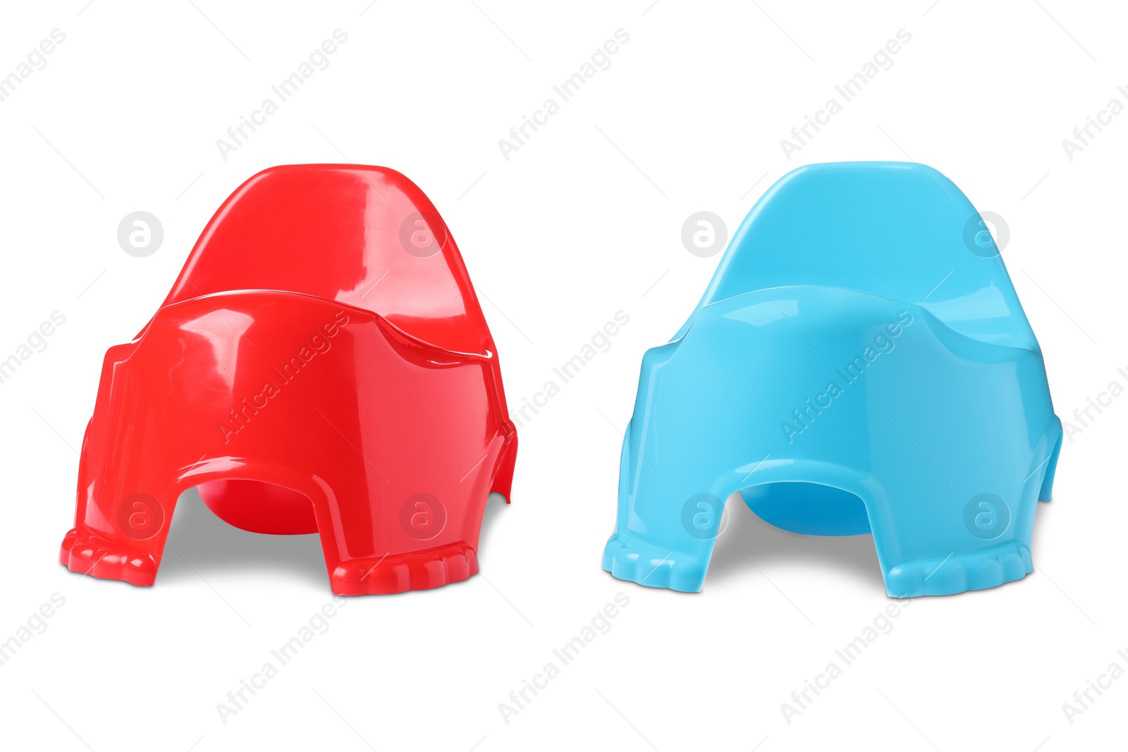 Image of Light blue and red baby potties isolated on white