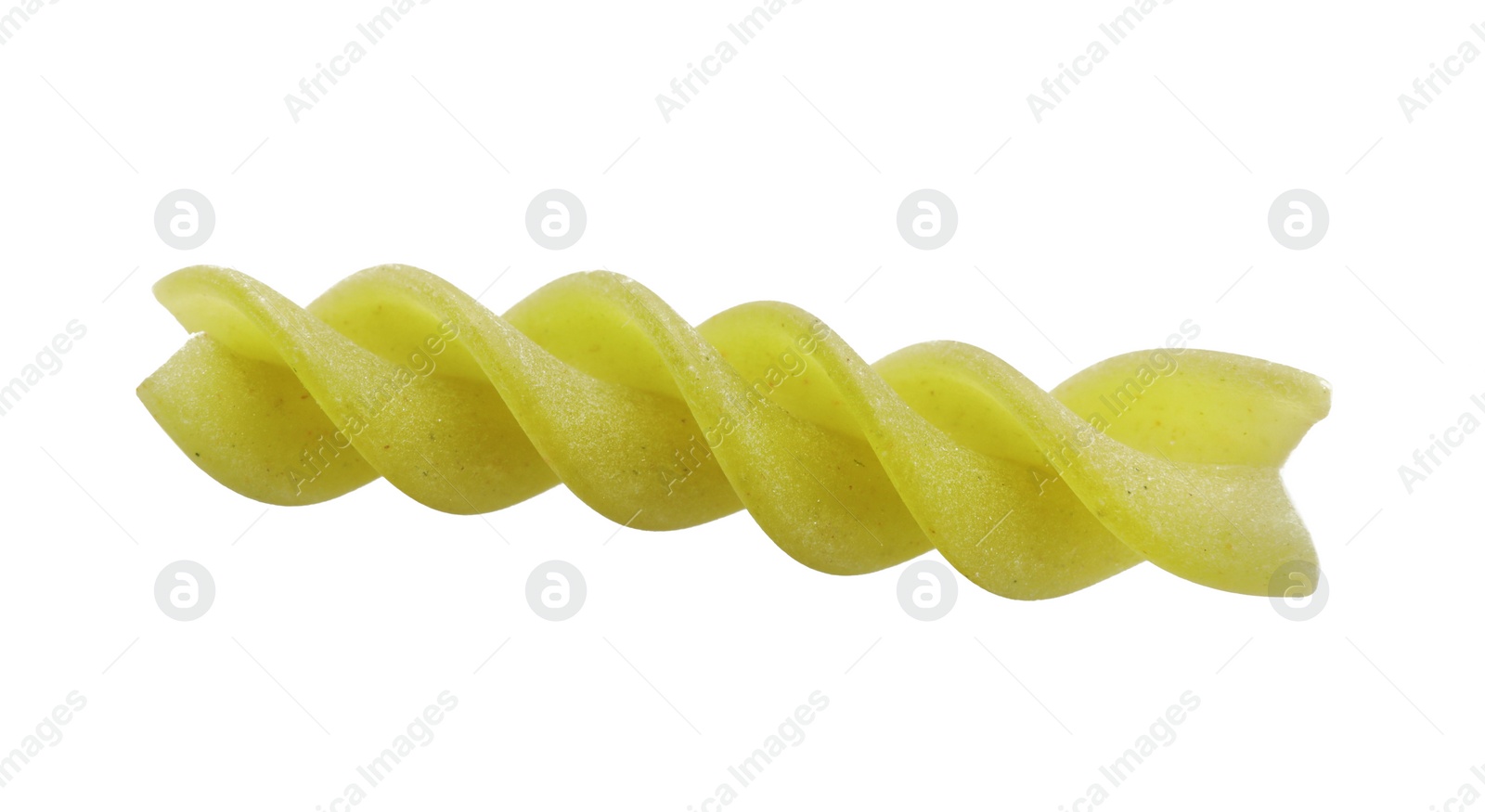 Photo of Uncooked fusilli pasta on white background, top view