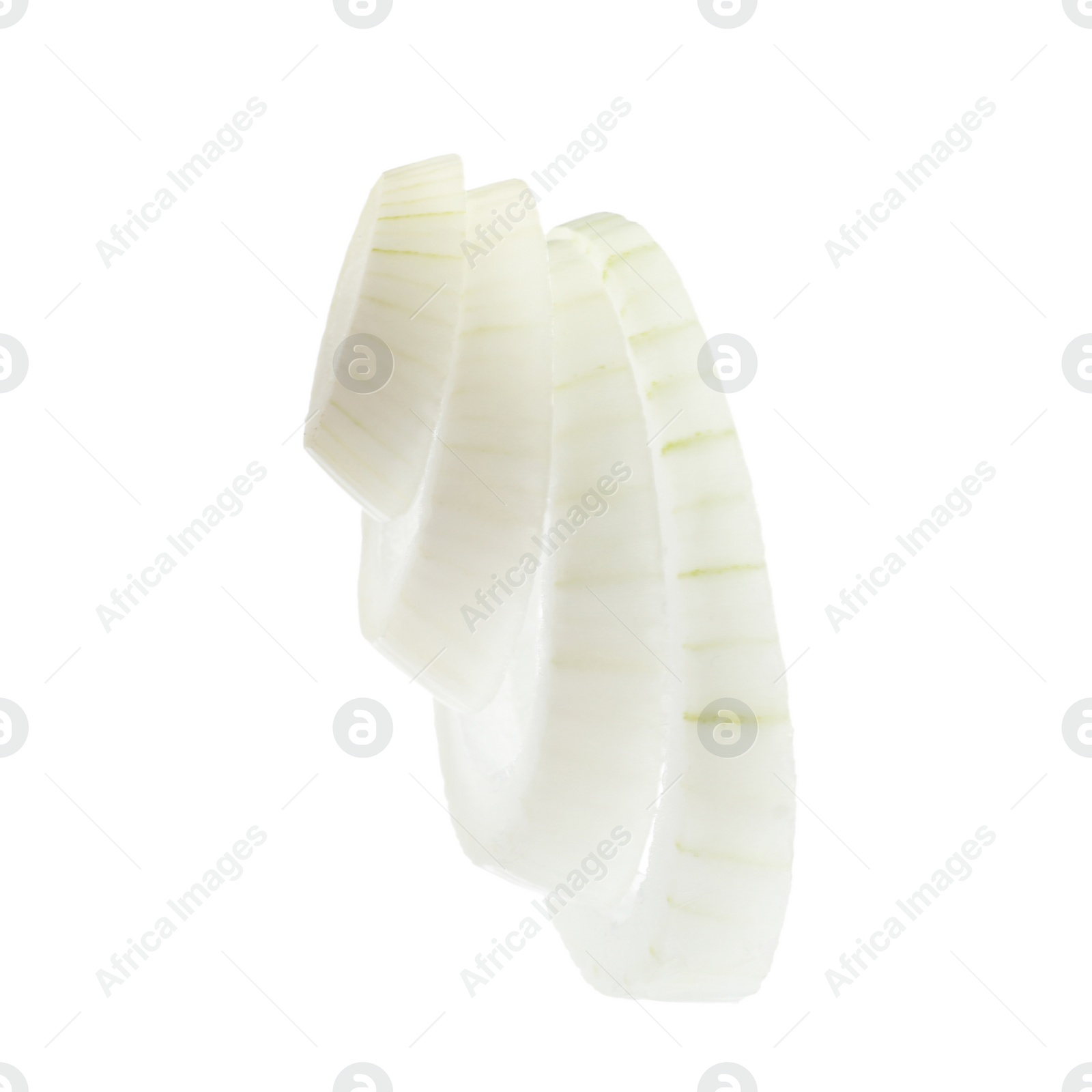 Photo of Fresh raw onion rings on white background