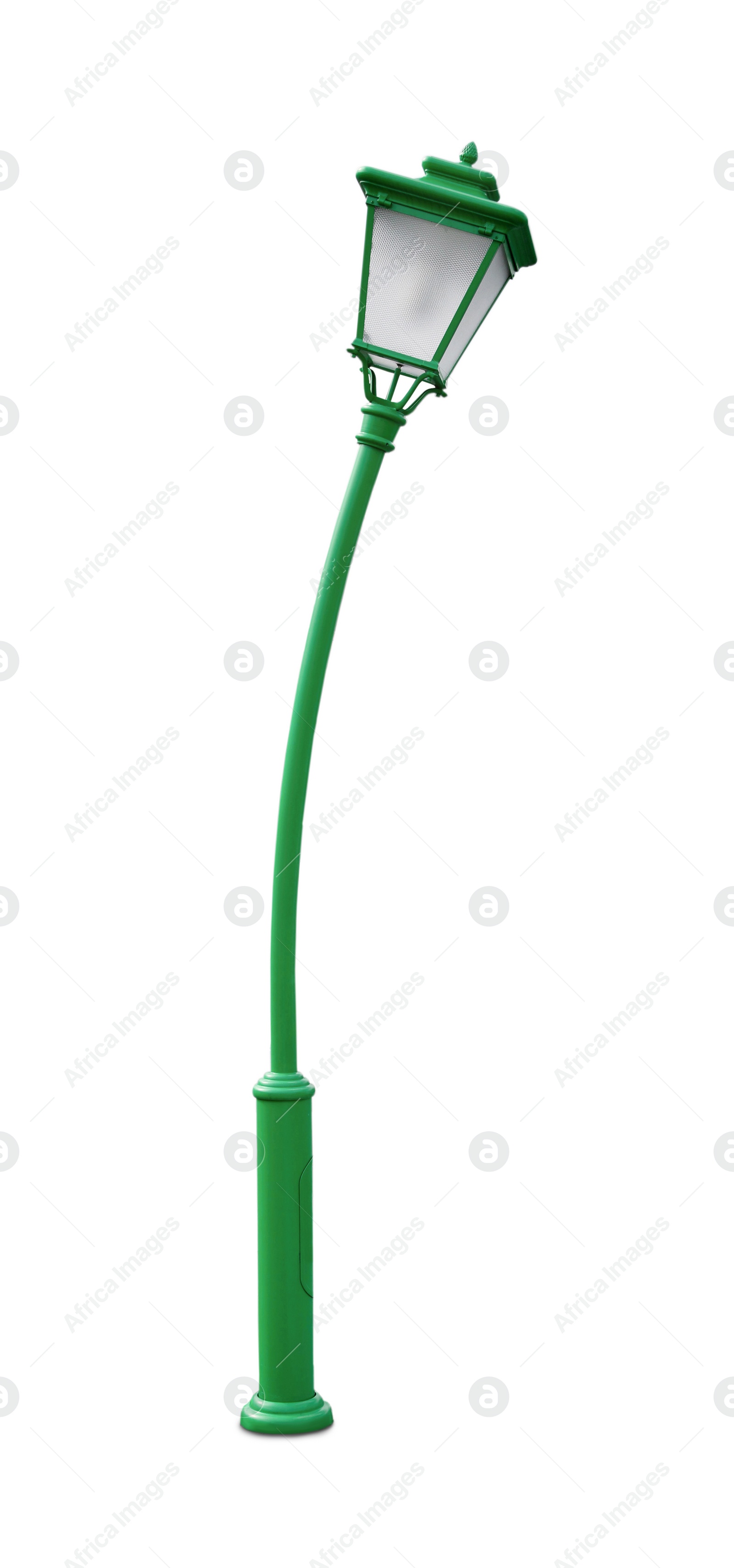 Image of Beautiful green street lamp on white background