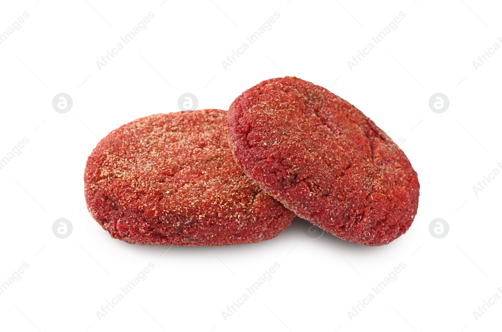 Photo of Two tasty vegan cutlets isolated on white