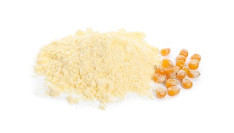 Pile of corn flour and seeds isolated on white