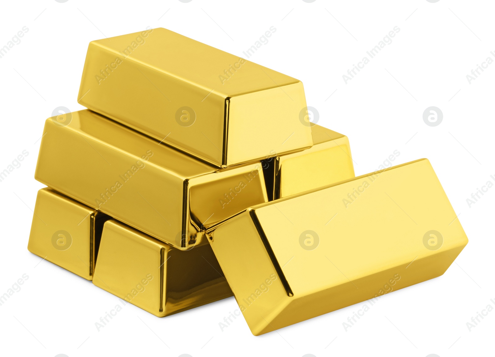 Photo of Stack of shiny gold bars isolated on white