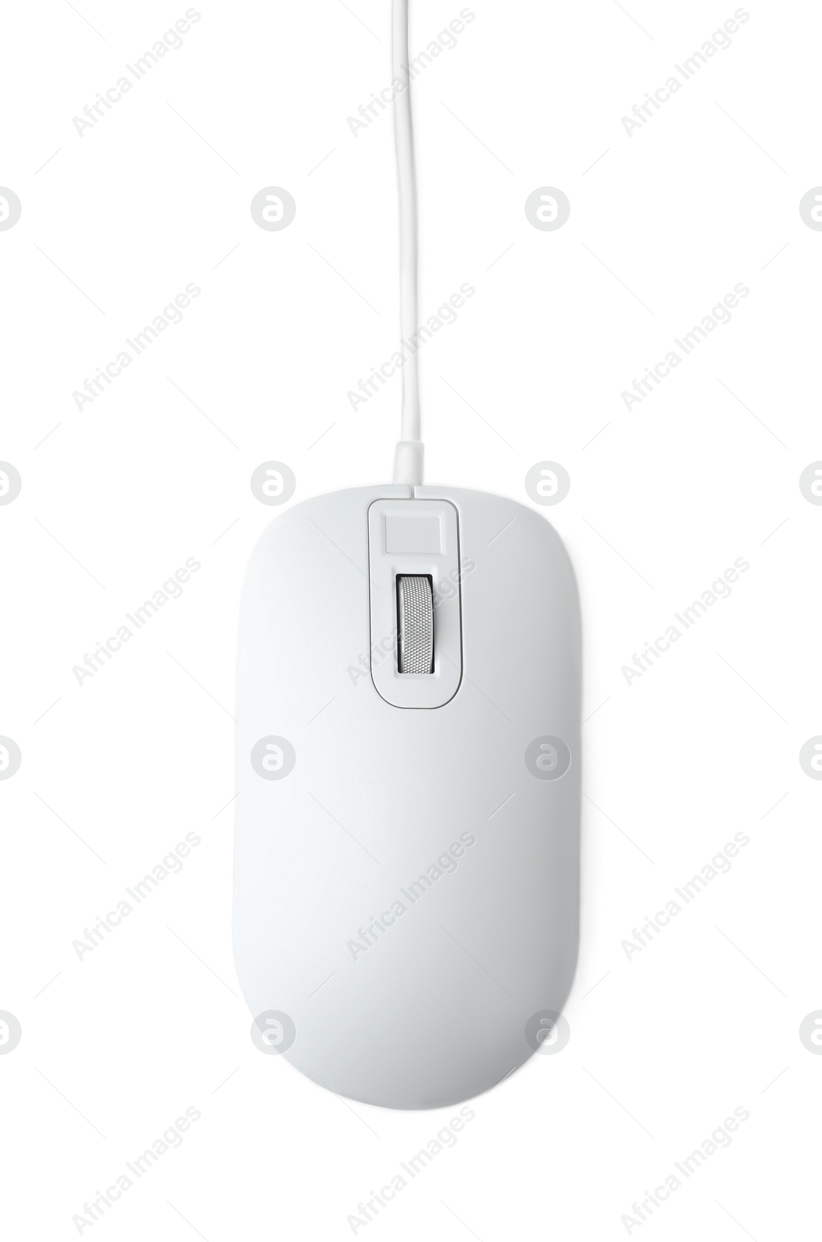 Photo of Wired computer mouse isolated on white, top view