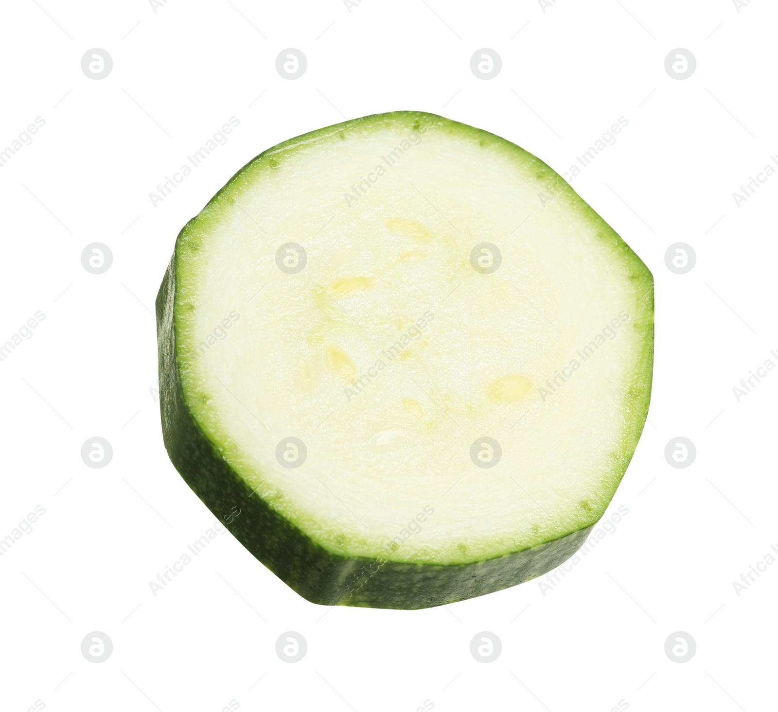 Photo of Slice of green ripe zucchini isolated on white