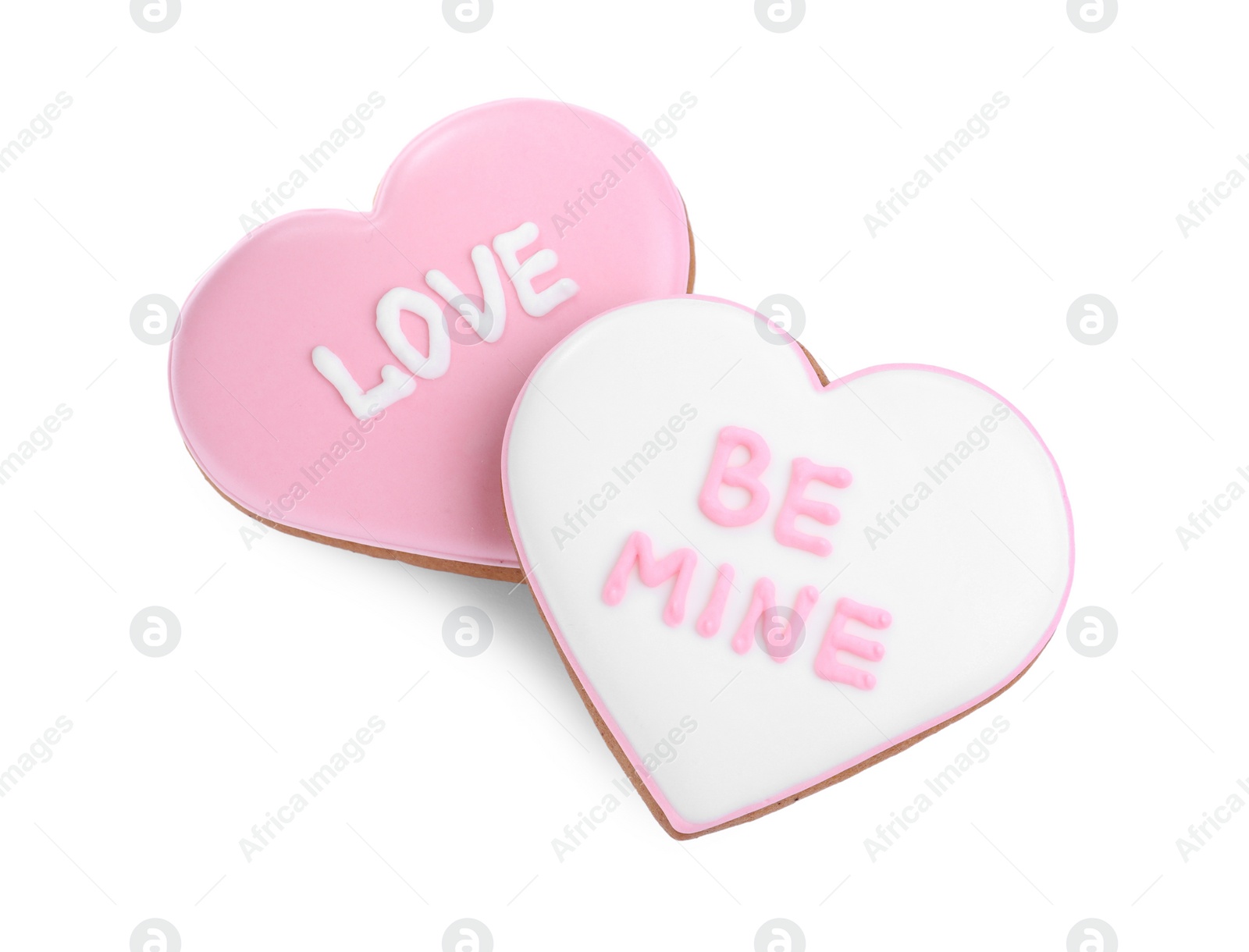 Photo of Delicious heart shaped cookies on white background, top view. Valentine's Day