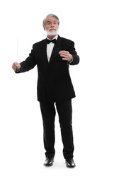 Photo of Professional conductor with baton on white background