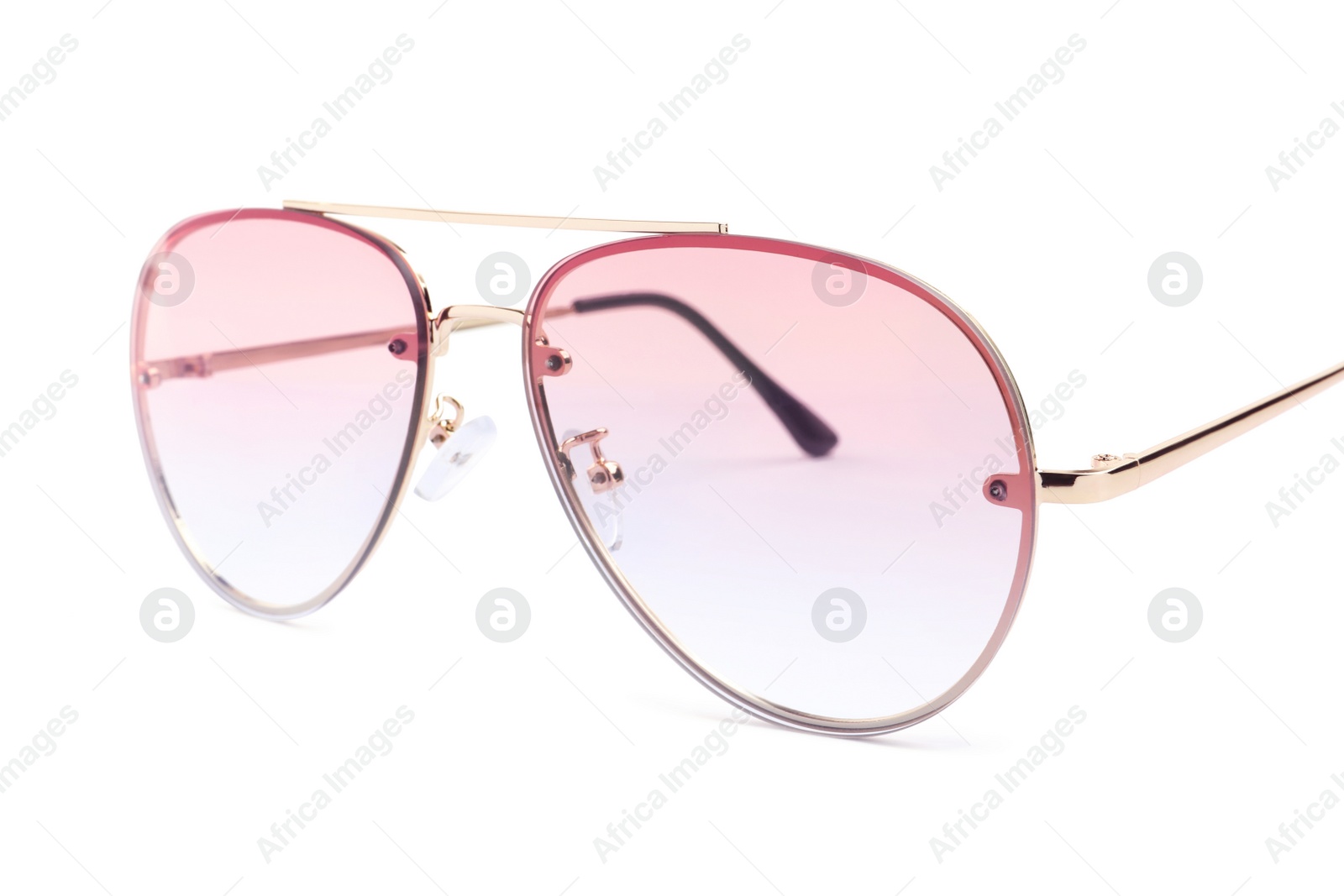 Photo of New stylish sunglasses isolated on white. Fashionable accessory