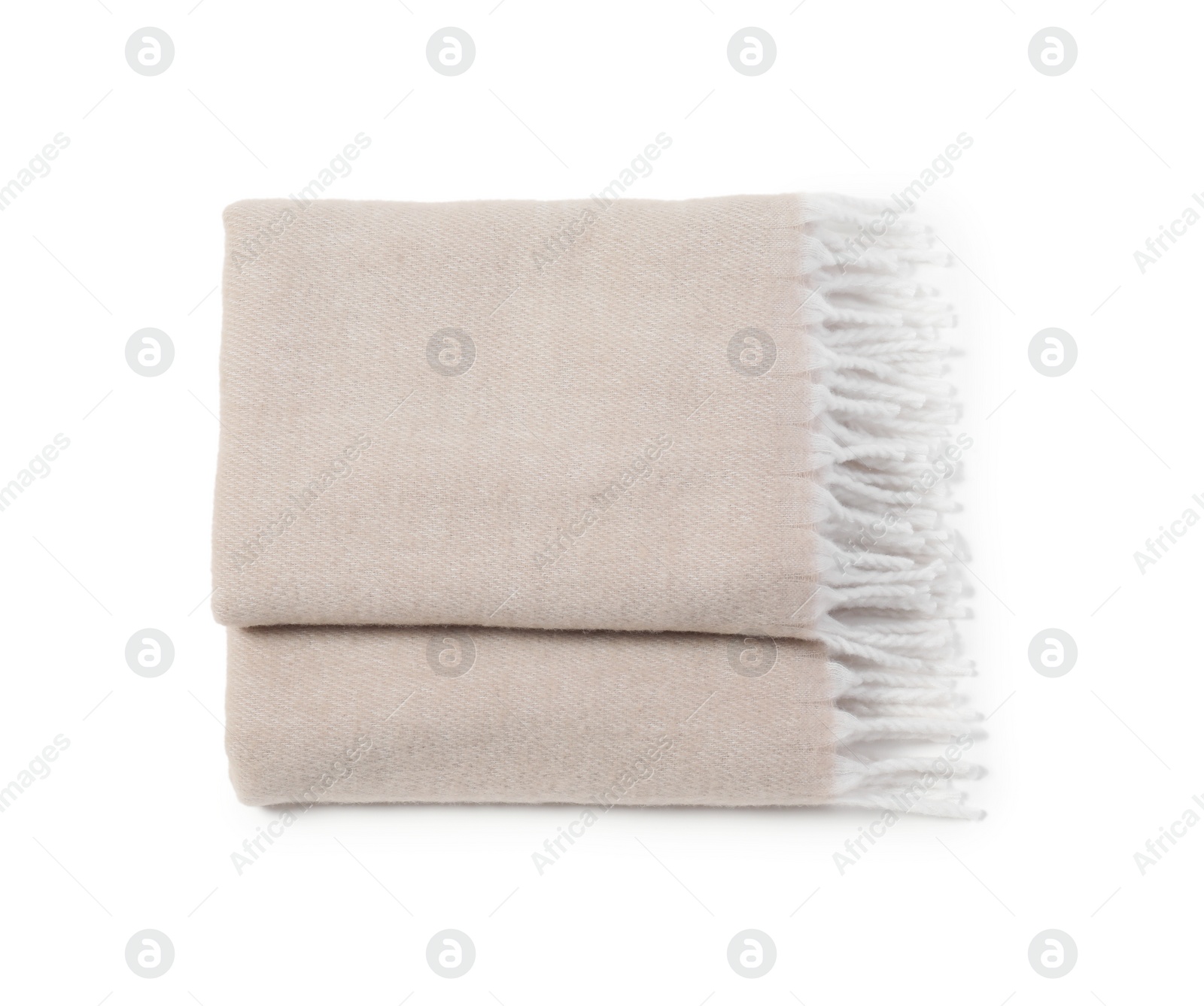 Photo of One beautiful beige blanket isolated on white