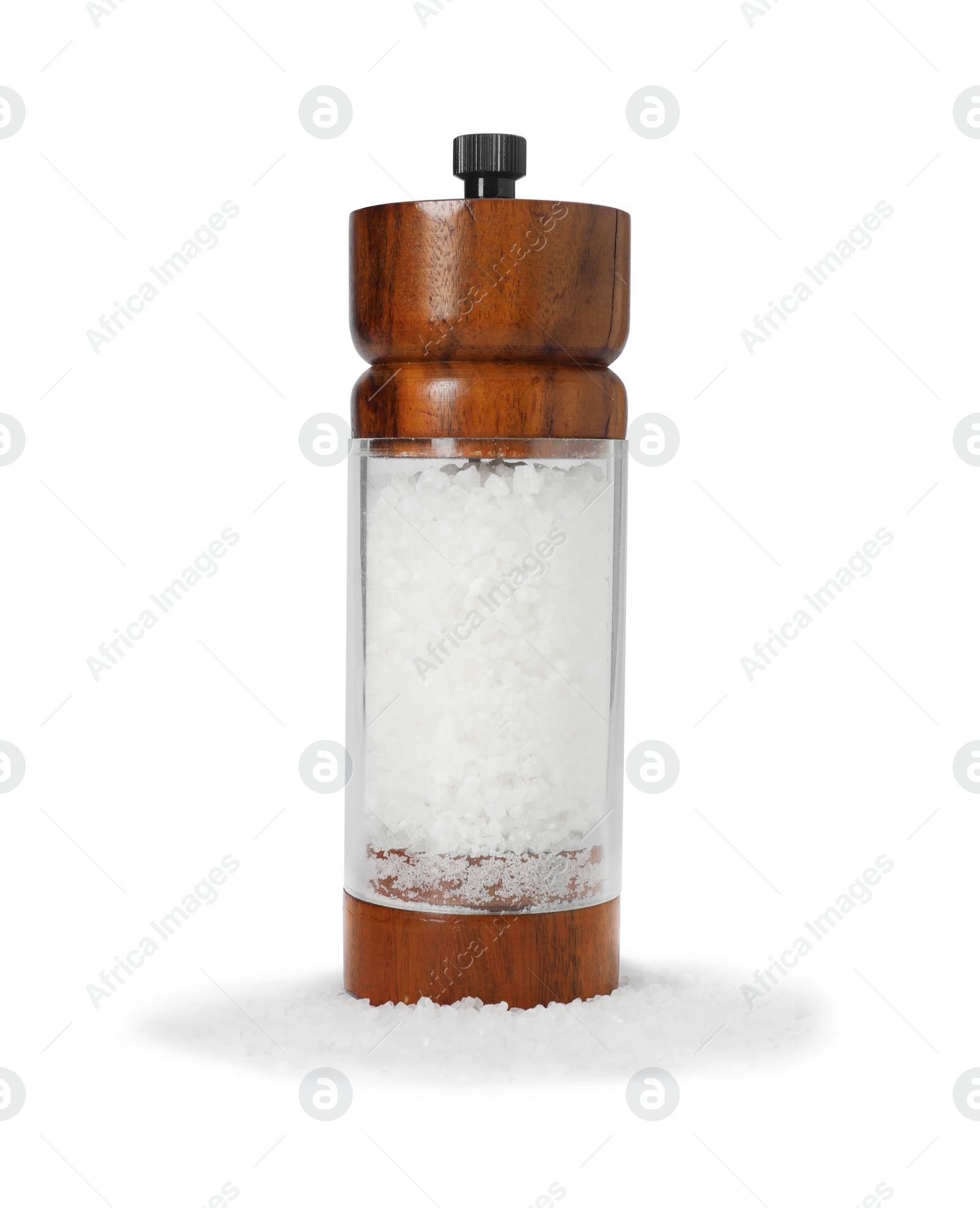 Photo of One shaker with salt isolated on white