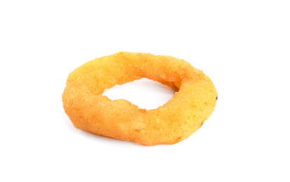 Photo of Delicious golden onion ring isolated on white