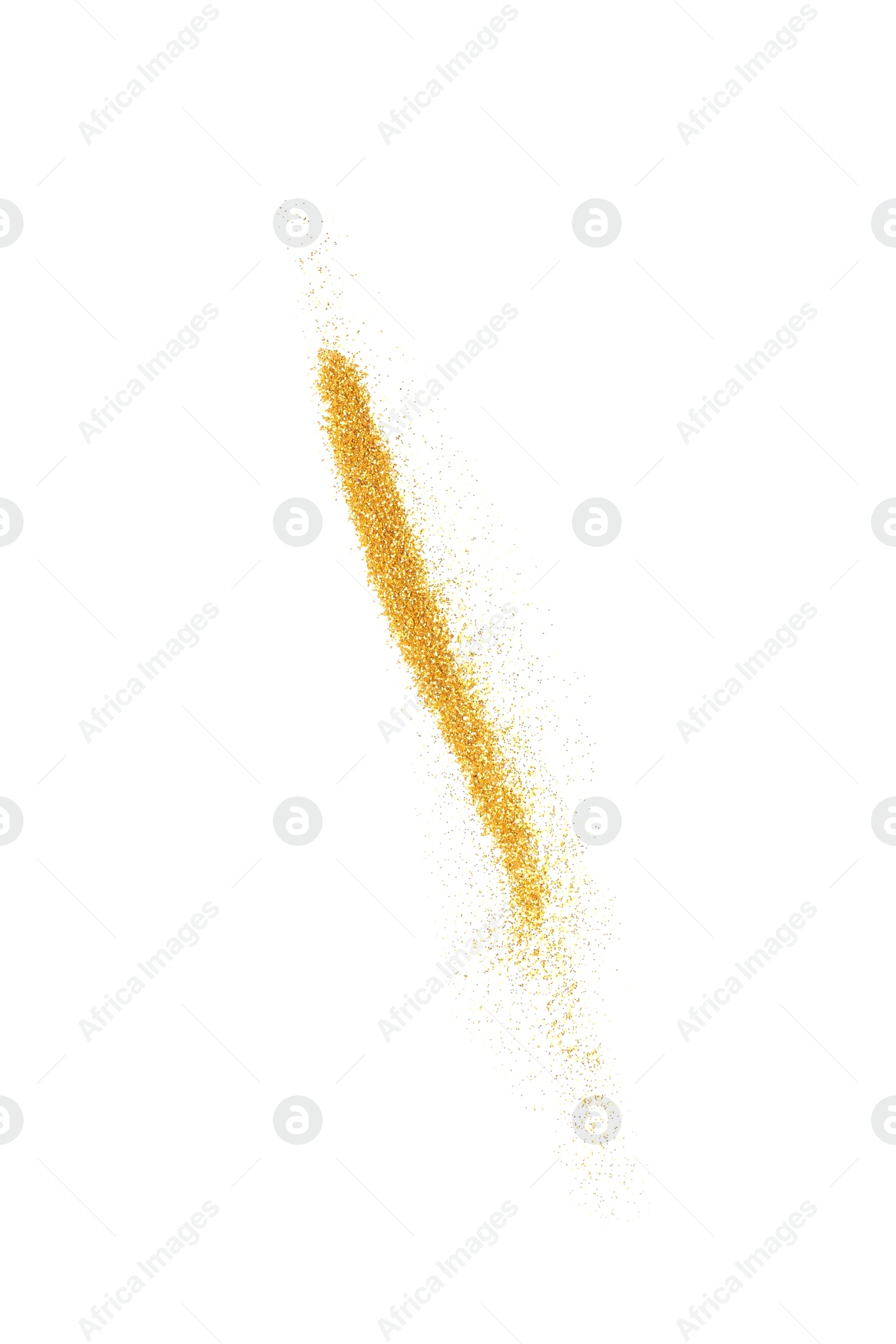 Photo of Line made of shiny golden glitter on white background, top view