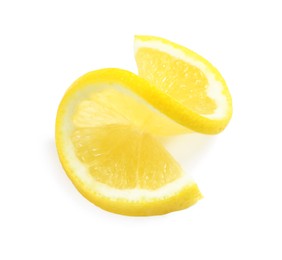 Fresh ripe lemon slice isolated on white, top view