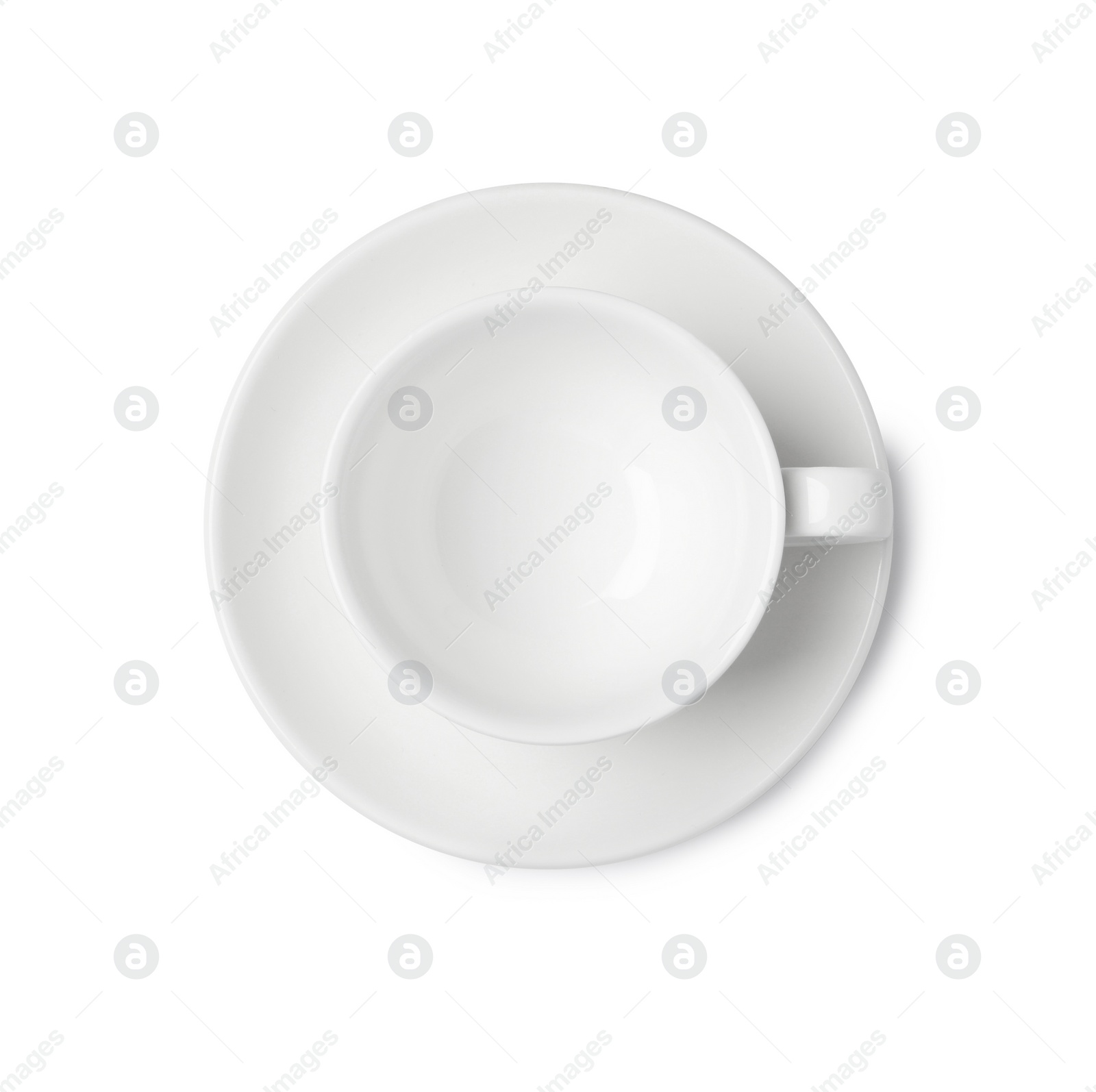 Photo of Empty coffee cup isolated on white, top view