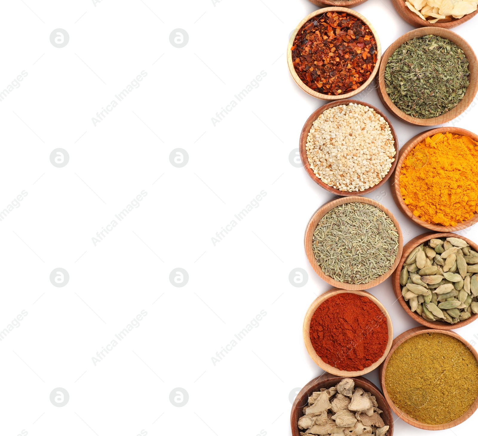 Photo of Beautiful composition with different aromatic spices on white background