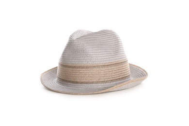 Photo of Stylish hat isolated on white. Beach accessory